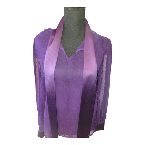 Beautiful sheer Ms Bling purple blouse with tie size large - Picture 3 of 6